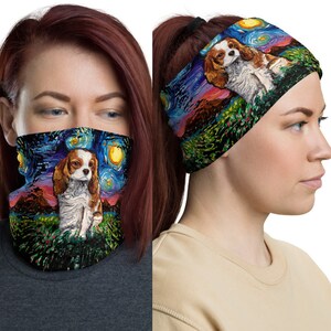 Tri Color Cavalier King Charles Spaniel Starry Night Dog Wall Art Print by Aja