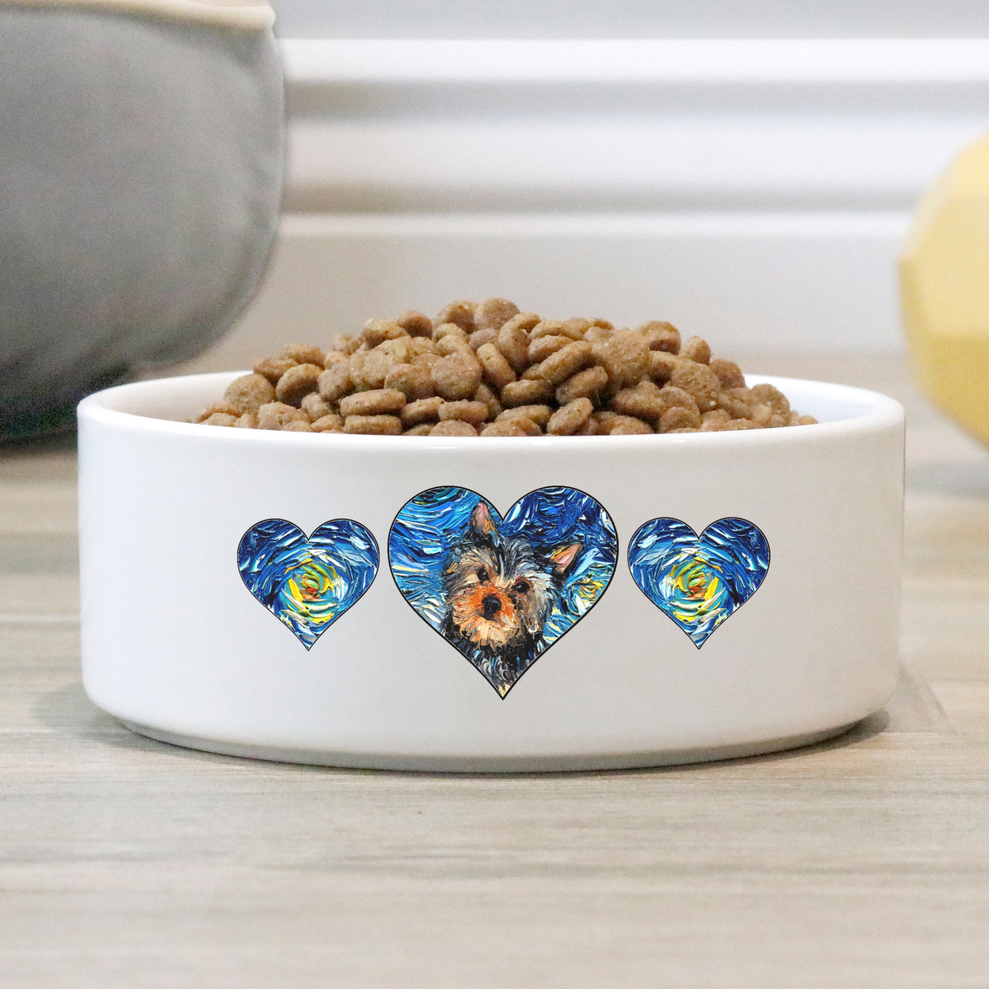 Ceramic Pet Bowl Yorkie Yorkshire terrier and Hearts Starry Etsy