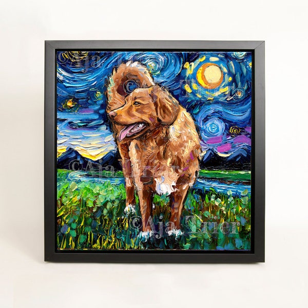 Nova Scotia Duck Tolling Retriever Art FRAMED CANVAS print Starry Night dog artwork Aja 8x8, 10x10, 12x12, 16x16, 20x20, 24x24, 30x30 sizes