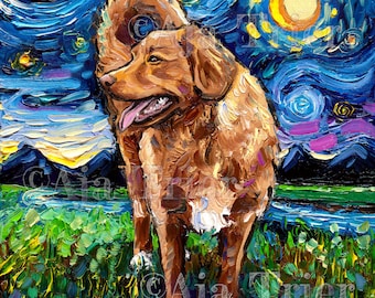 Nova Scotia Duck Tolling Retriever Night Art CANVAS print Starry Night Dog Ready to Hang wall decor artwork by Aja cute decor