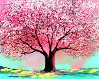 Print of original oil painting landscape by Aja - Story of the Tree 74 16x20 inches