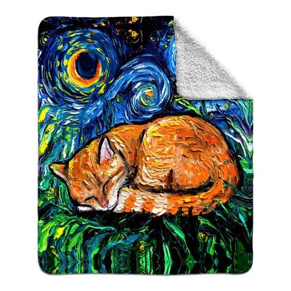 Premium Fleece Sherpa Blanket Sleepy Orange Tabby Cat Starry Night Comfy Warm Throw Blanket Home Goods Decor Art by Aja Etsy Canada