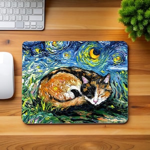 Calico Cat Mousepad: Starry Night Desk Decor, Cat Lover Gift