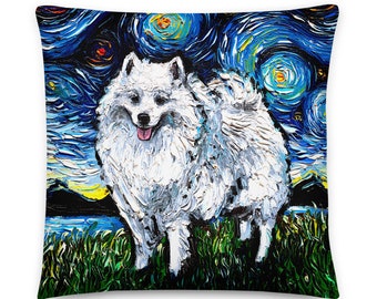 Basic Throw Pillow American Eskimo Dog Spitz Starry Night Art by Aja 16x16 or 20x20 inches stuffed Accent pillow Decor