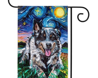 Australian Cattle Dog Starry Night Yard Flags Double Sided Printing Art By Aja Outdoor Decor Lawn Garden Decoration