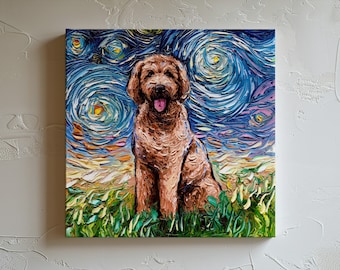 Red Goldendoodle Starry Night Canvas Print, Dog Lover Gift