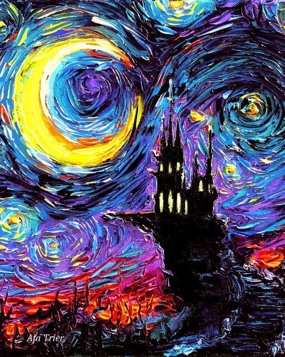 Dracula Castle 16x20 Inch Print Starry Night Gothic Dark Art