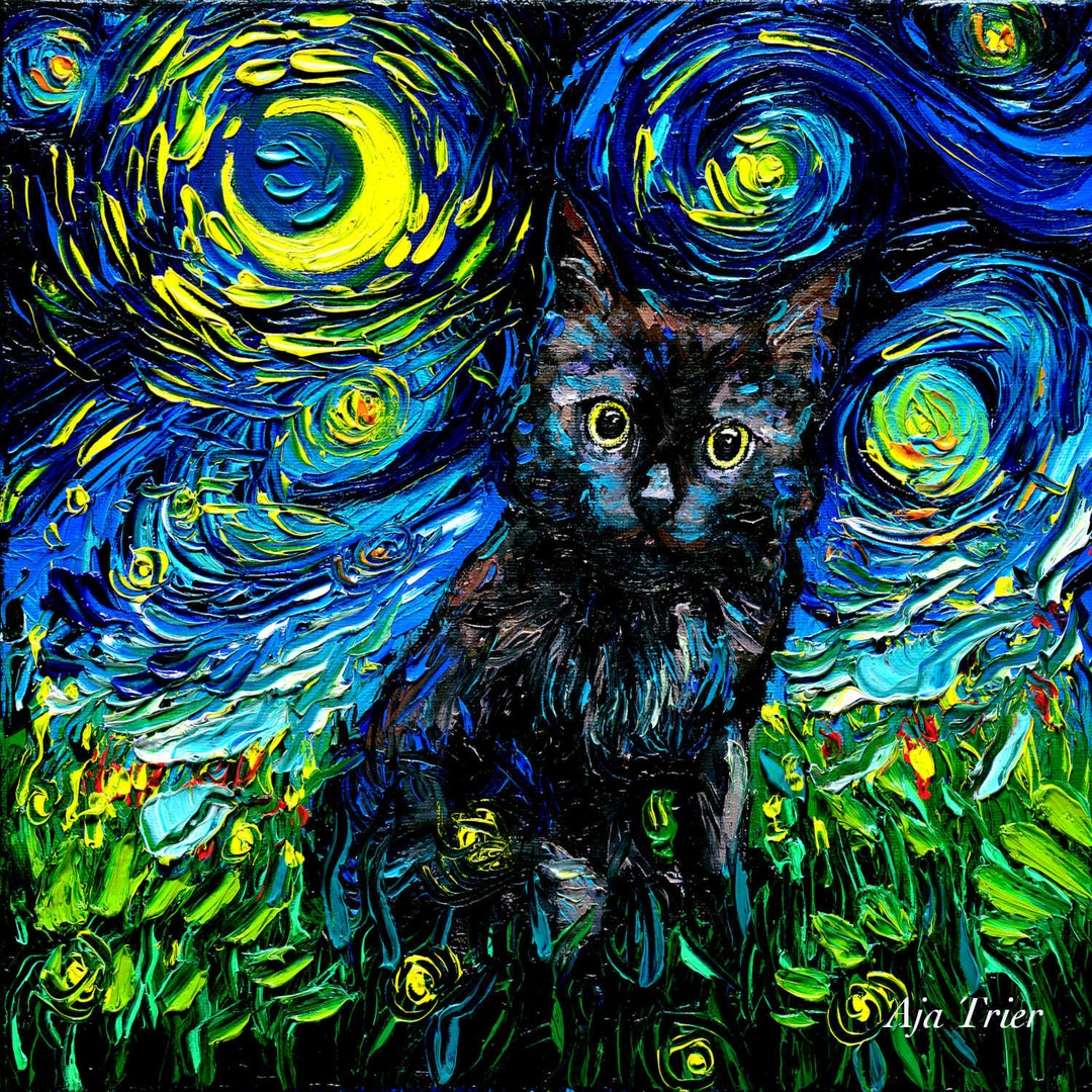 絵画 black cat Black Cat Starry Night Art CANVAS Print, Wall Decor - Etsy