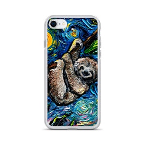 3 Toed Sloth Starry Night iPhone Case Dog lover phone case protector art by Aja cute exotic animal artwork