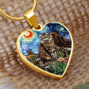 Custom Pet Necklace: Starry Night Engraved Heart Pendant, Personalized Jewelry image 10