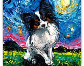 Magnet - Papillon Starry Night Dog Art Animal Refrigerator Magnet 3x3 Or 4x6 Inch Sizes Choose Cute Pet Decor By Aja