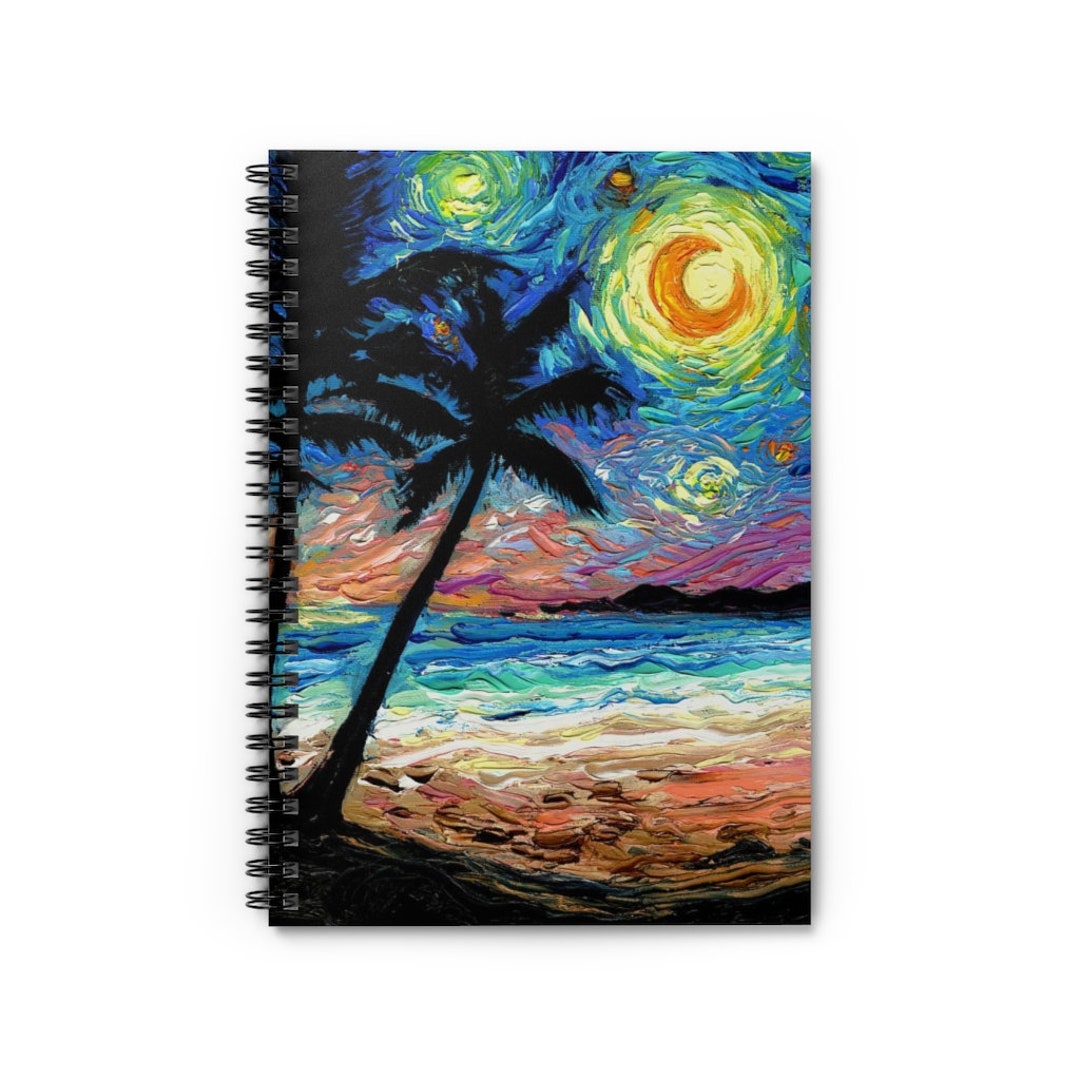 Spiral Notebook Ruled Line Tropical Starry Night Sunset Ocean Beach ...