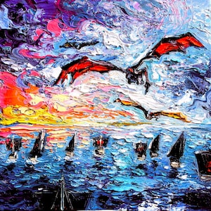 Dragons fantasy print Crossing The Narrow Sea by Aja Choose size and type of paper