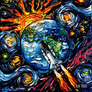 Space Shuttle Outer space Art CANVAS print Starry Night Ready to Hang wall decor artwork by Aja Earth science space art Beyond the Horizon