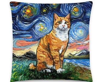 Orange Tuxedo Tabby Cat Starry Night Basic Throw Pillow Art By Aja Home Decor Accent Pillow with insert choose size