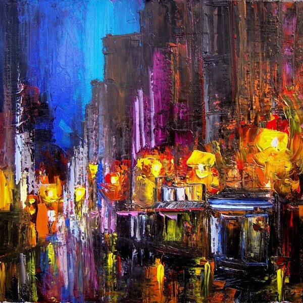 Faces of the City LXXXVXXII - 16x20 impasto abstract cityscape original oil painting by Aja