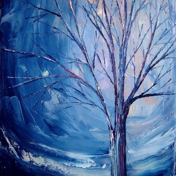 Studio Clearout- Silent Night - 12x16 dark winter landscape original oil painting by Aja