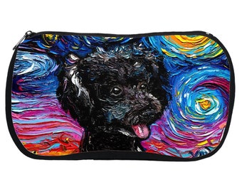 Cosmetic Bag - Cute Black Poodle Starry Night Dog Neoprene Rubber Makeup Pouch Travel Bag Art By Aja Accessory Pouch Small Purse