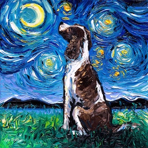 English Springer Spaniel Art  Starry Night Art Print by Aja 8x8 10x10 12x12 20x20 and 24x24 inches choose size pet artwork cute  pup