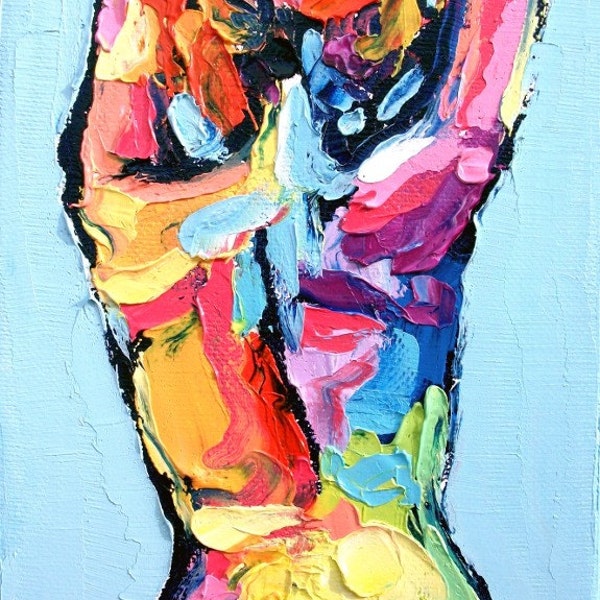 Femme 46 - 5x7 inches impasto nude abstract original painting by Aja