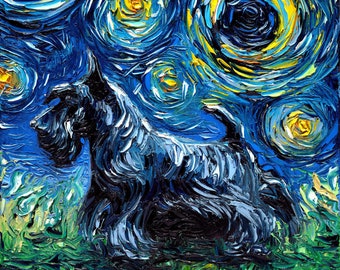 Scotty Starry Night dog Art CANVAS print Scottish Terrier by Aja Choose size canine cute pup
