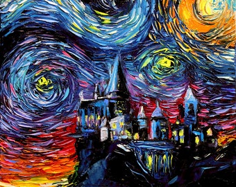 Castle Starry Night print by Aja mansion fantasy wizard magic choose size and type of paper