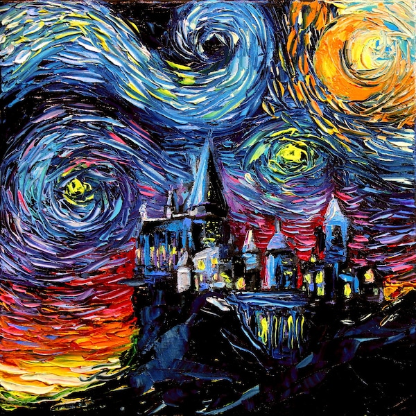 Castle Starry Night print by Aja mansion fantasy wizard magic choose size and type of paper