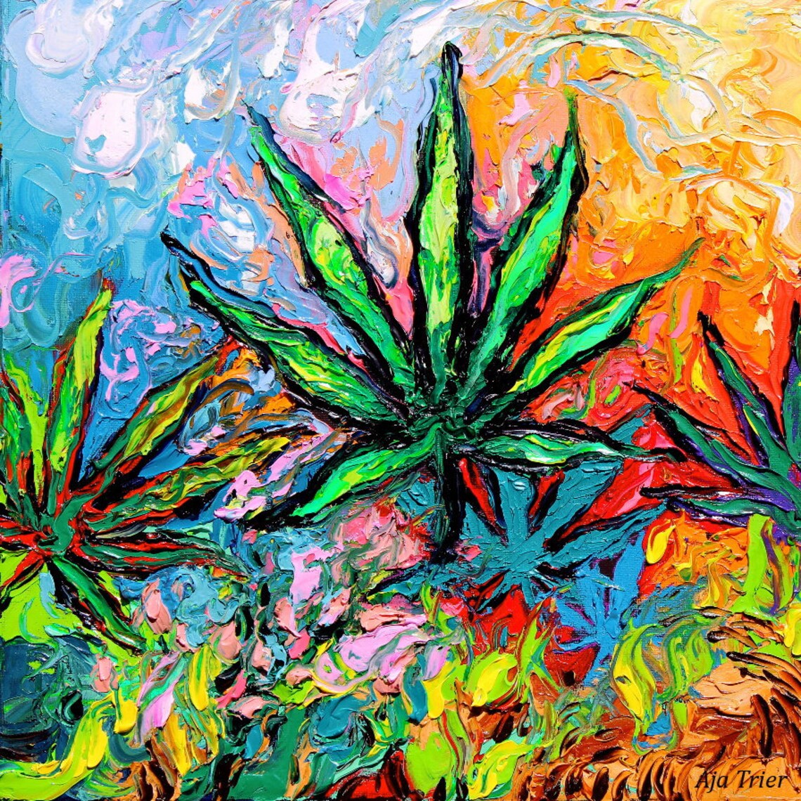 Pot Leaf Art Print Marijuana Cannabis Psychedelic artwork Free Etsy