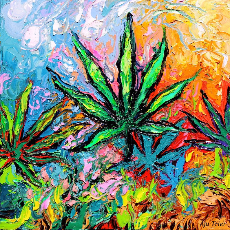 Pot Leaf Art Print Marijuana Cannabis Psychedelic Artwork Free Etsy