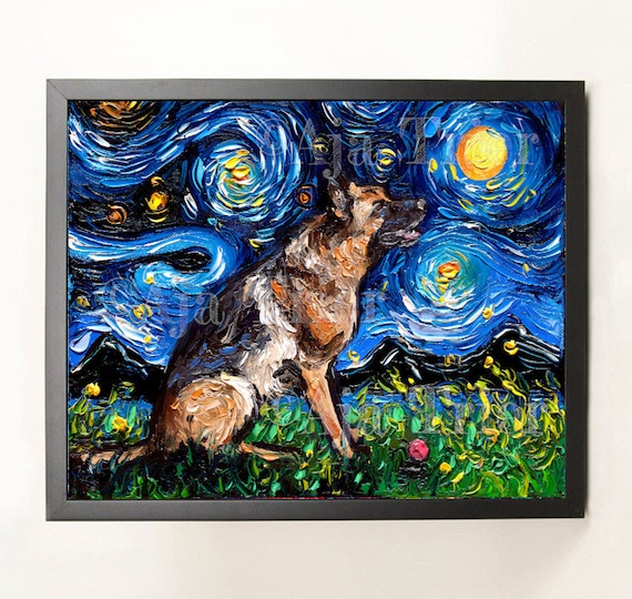 Ready to Hang Art German Shepherd With Ball FRAMED Black Frame