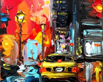 Faces of the City CXV - 8x8 abstract taxi cityscape print reproduction by Aja ebsq