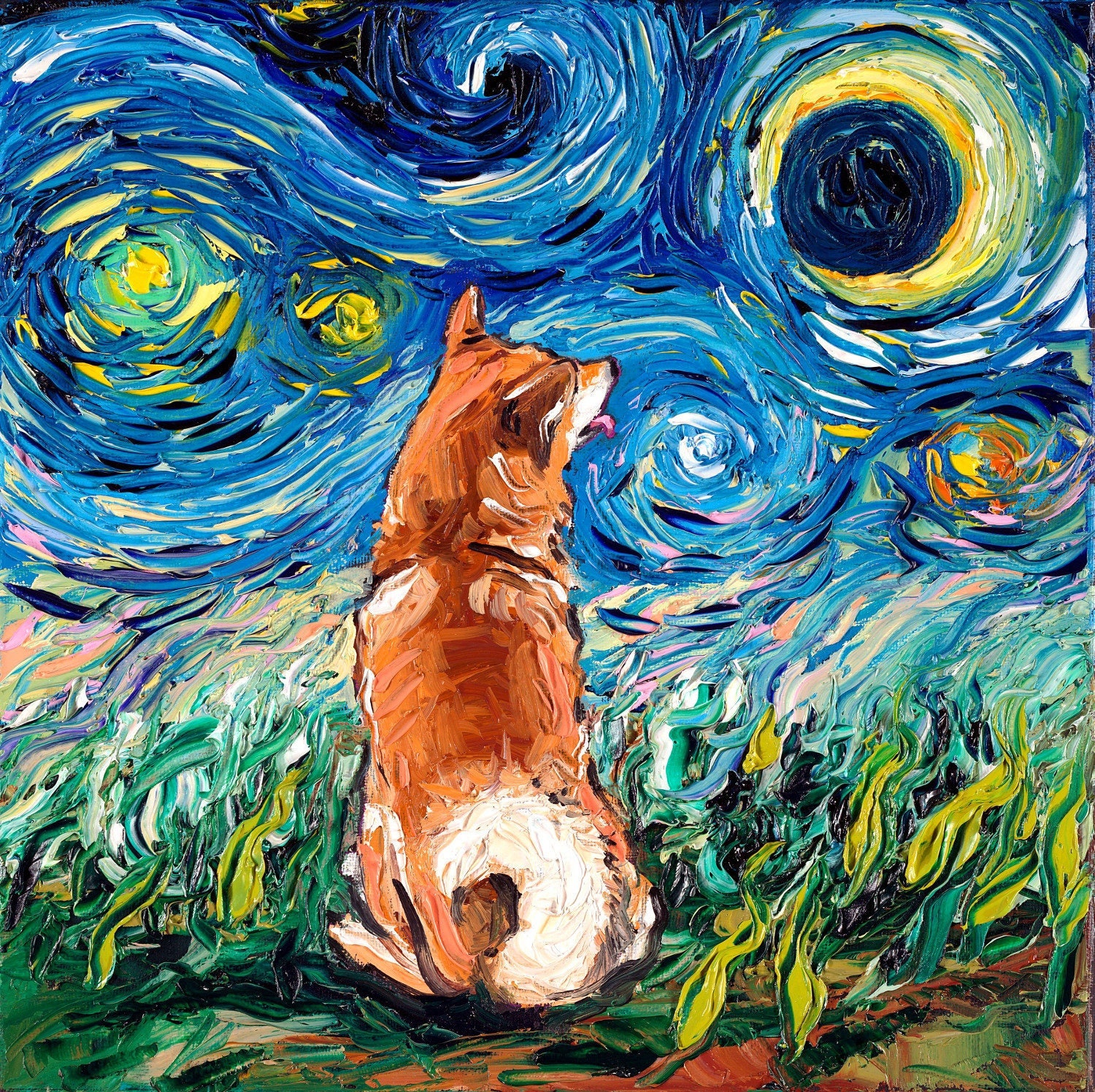 Shiba Inu Art Starry Night Art Print Dog Lover Gift Cute Art by
