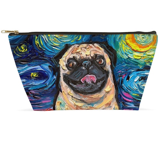 Happy Fawn Pug Dog Starry Night Art Accessory Pouch With T bottom