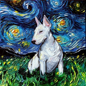 Bull Terrier Starry Night Dog CANVAS Ready to Hang Print Art by Aja pup dog lover gift choose your size Wall Decor Artwork