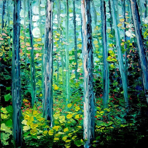 Revival - 24x24x1.5 inches impasto spring forest landscape original oil painting by Aja