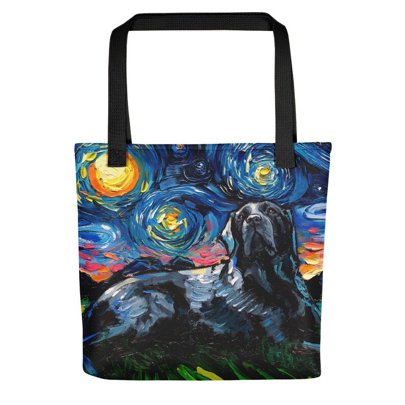 Laying Black Labrador Dog Starry Night Tote bag handbag artwork by Aja black lab lover gift