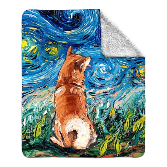 Fleece Sherpa Blanket Shiba Inu Starry Night Dog 60x50 Inch Comfy