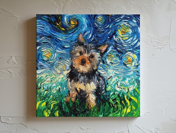 Yorkshire Terrier Starry Night Art Stretched Canvas Print Dog Wall Art Dog Lover Gift Idea Yorkie Mom Gallery Wall Art Pet Dog Home Decor