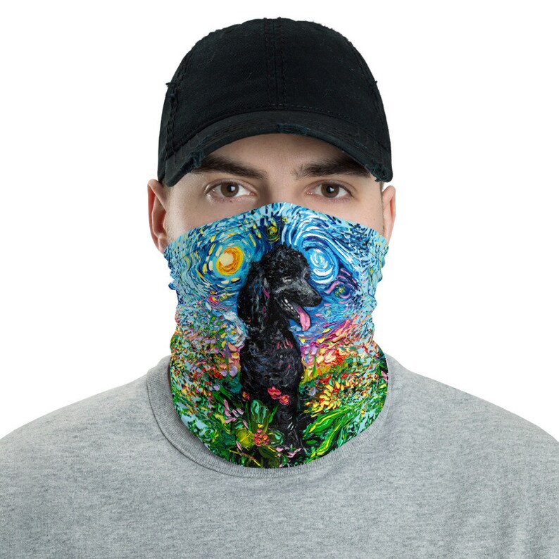 Black Poodle Dog and Flowers Version 2 Starry Night Face Mask - Etsy