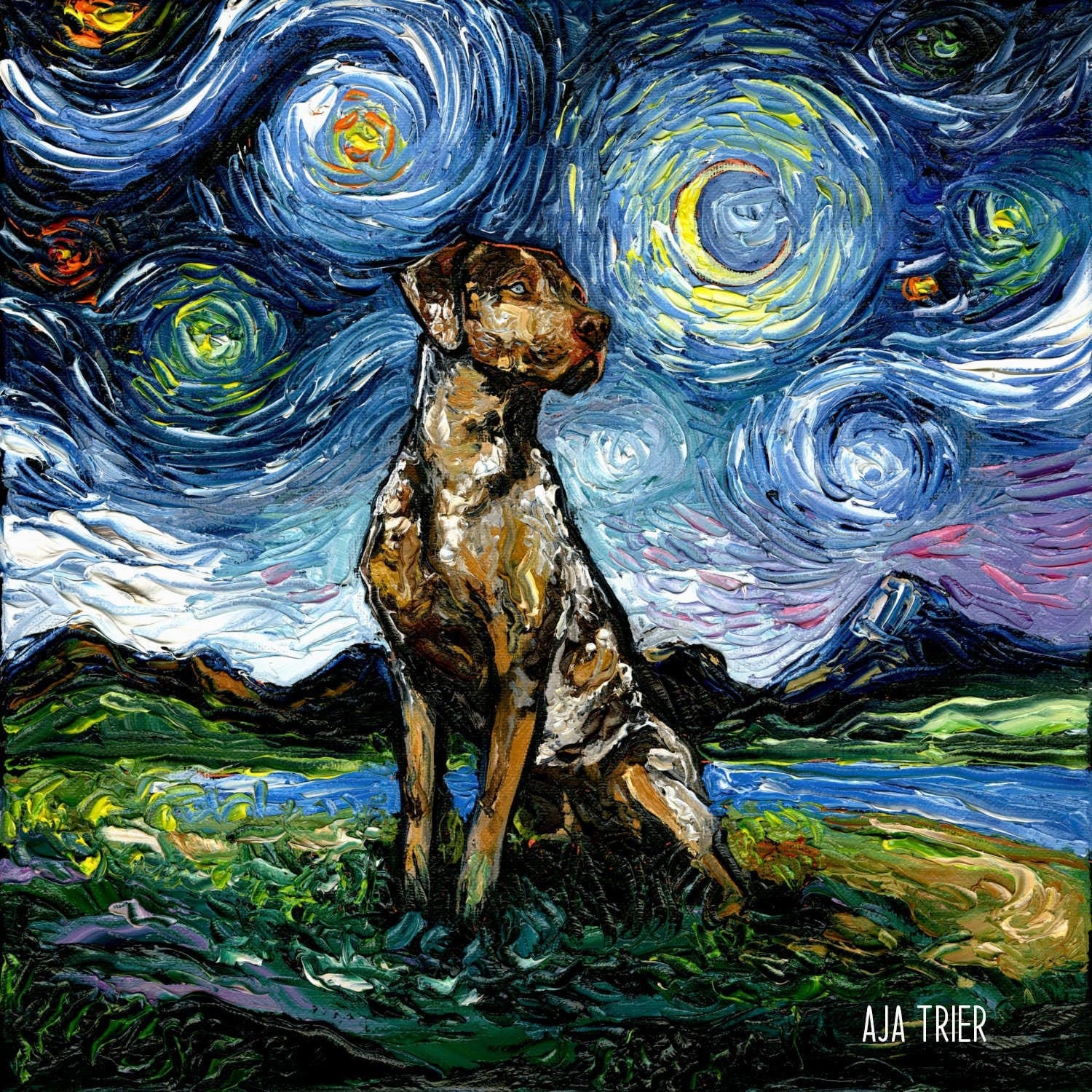 Artery8 Kunst-Grußkarte „Van Goghs Dog At Night“ – Leere Innenseite Zum Selbstgestalten