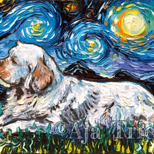 Clumber Spaniel Art CANVAS print Starry Night Ready to Hang wall decor artwork display by Aja animal home Artwork