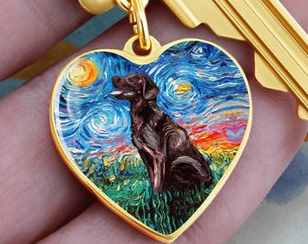 Schokolade Labrador Schlüsselanhänger - Schlüsselanhänger mit Sternennacht Herz Gravur, Geschenk für Hundeliebhaber