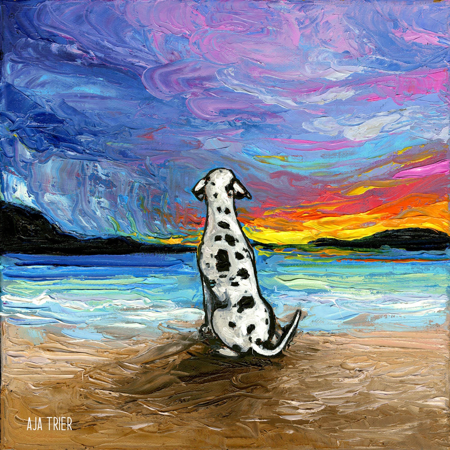 Beach Days Dalmatian Art Print Dog Lover Gift Cute Art by Aja Pup