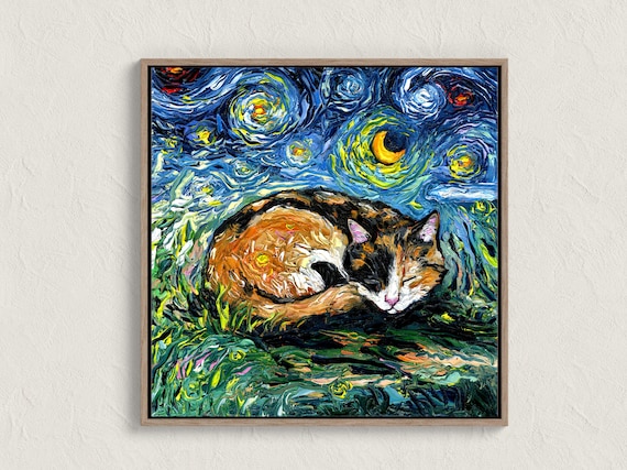 Calico Cat Starry Night Print Gallery Wall Art Colorful Home Decor