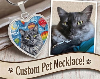 Custom Pet Necklace: Starry Night Engraved Heart Pendant, Personalized Jewelry
