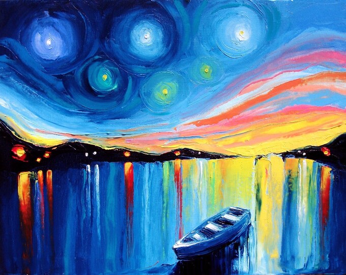 Boat Painting Original Art Impasto Seascape by Aja Etsy