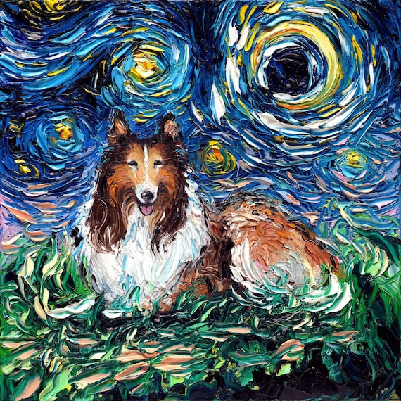 Collie Dog Art Print: Starry Night Style, Pet Portrait - Etsy