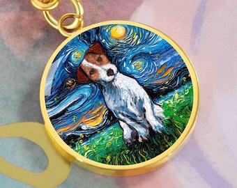 Jack Russell Terrier Keychain Engraved Starry Night Personalized Dog Keyring Pet Memorial