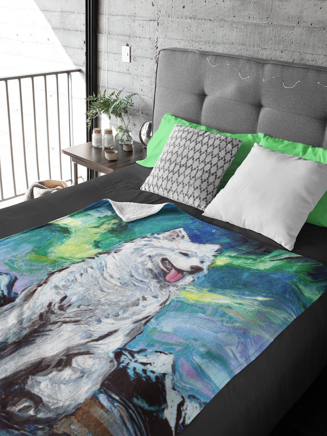 Christmas With Samoyed Quilted Blanket NCU0DK1975