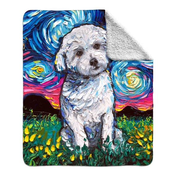 Premium Fleece Sherpa Blanket Maltese Poodle Mix Starry Night Dog